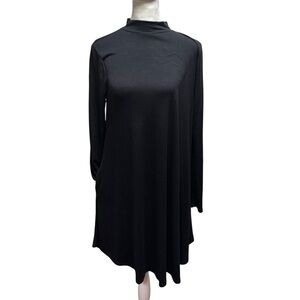 Black Mock Neck Long Sleeve Swing Dress with Pockets Flowy Shift Mini #62